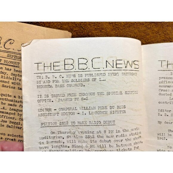 Other - Vintage 1943 BBC News Bermuda Base Command Soldier Newspaper WWII x2